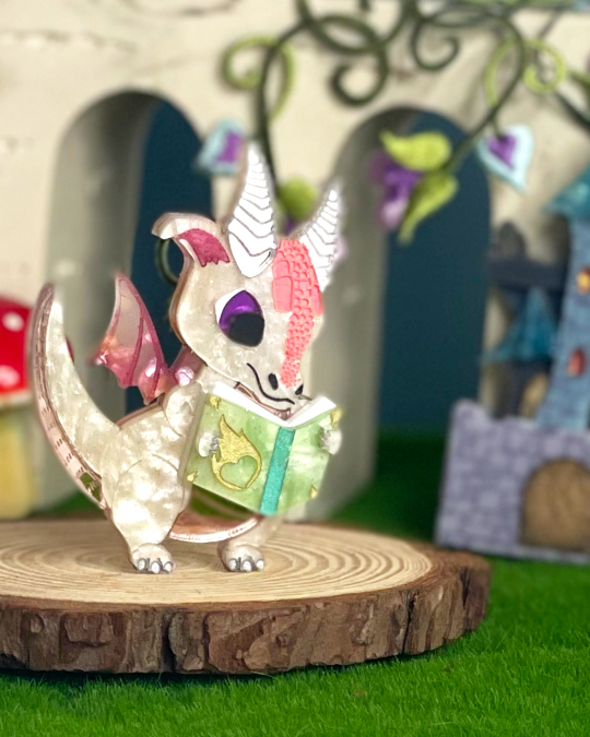 OOAK Elouise The Romance Reading Book Dragon Brooch