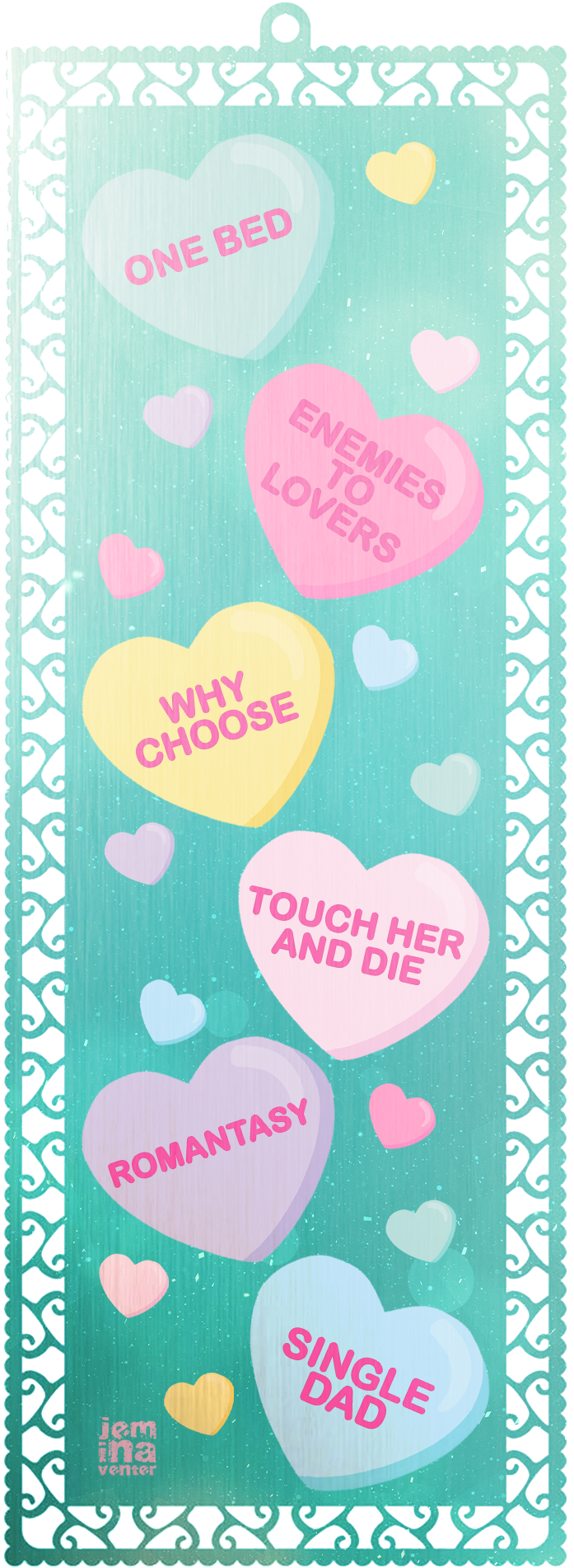 Candy Heart Tropes Mint Art Bookmark