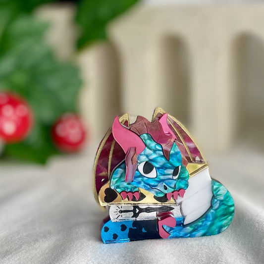 *NEW* OOAK Ruby The Romance Reading Book Dragon Brooch