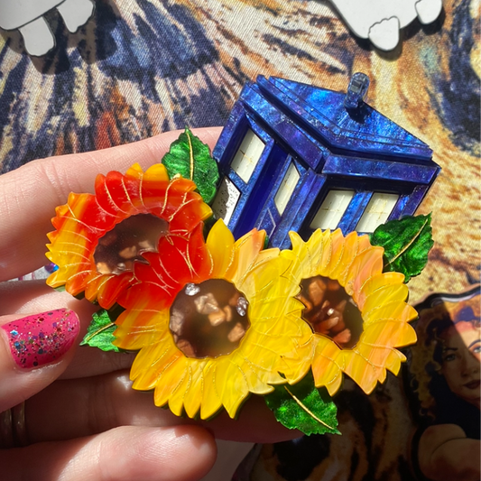 Sunflowers & Who Statement Brooch